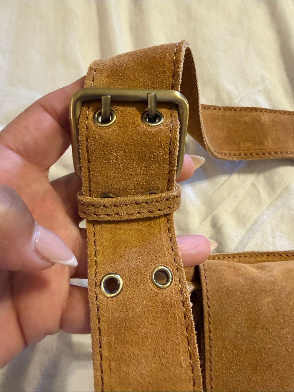 New Suede Tan Waist Bag with Dual Front Pouches - Picture 7 of 11